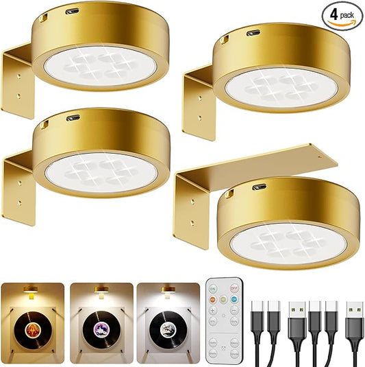 USB Rechargeable Light Over Picture Frame, Gold 2600mAh Battery Operated Art Lights for Paintings Wireless Gallery Wall Light with Remote Control LED Magnetic Spotlight for Accent Artwork Photo Museum
