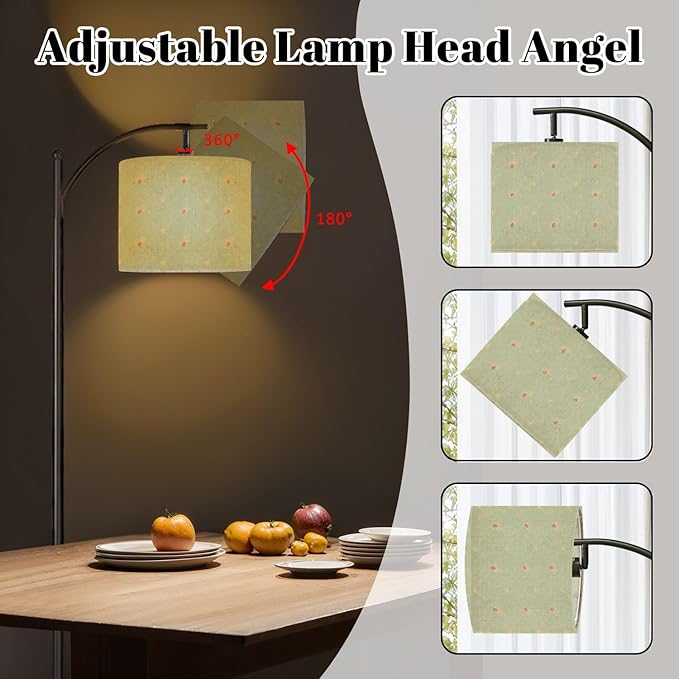 Floor Lamp Elegant Green Fan Delicate Floral Accents Flowers Arc Floor Lamp with Remote Modern Dimmable Standing Lamps for Living Room Bedroom Office Home Room Decor