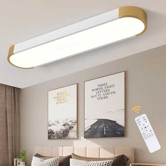 Tioolo Dimmable LED Ceiling Light with Remote 42W Kitchen Lighting Fixtures Ceiling White and Gold Long Ceiling Light Fixture 27.5 Inch Flush Mount Ceiling Lights for Kitchen Dining Room Hallway - Aura Lighting