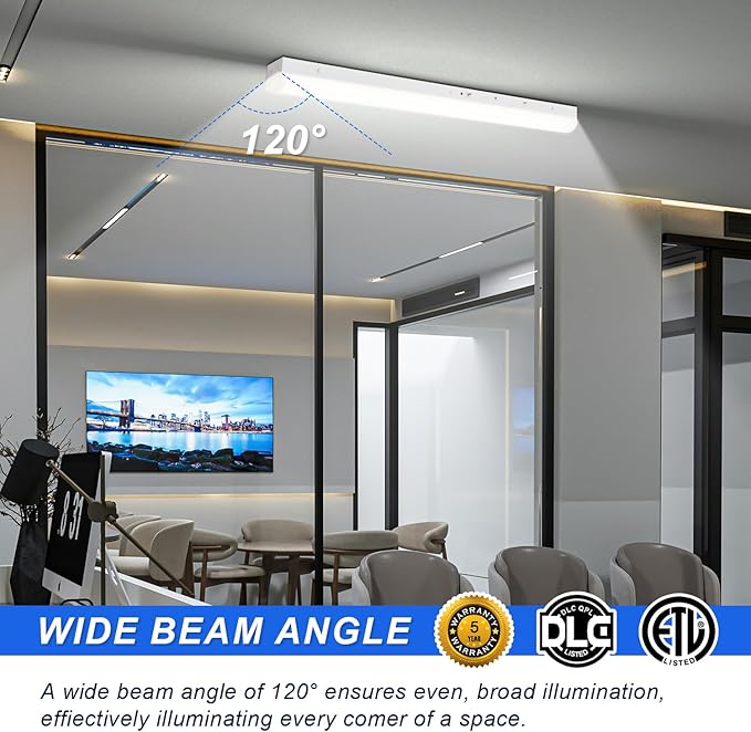 4FT LED Linear Strip Lights with Emergency Battery, 24W/32W/40W Selectable, 3CCT 3500K/4000K/5000K, Dimmable LED Shop Light, DLC ETL Listed Commercial Garage Ceiling Fixtures, AC100-277V (4 Pack)