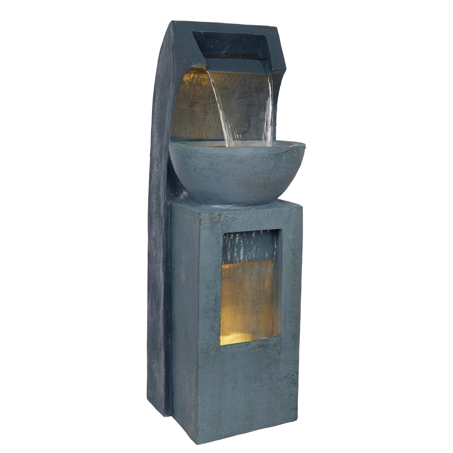 41" Tall Outdoor Basin Waterfall Floor Fountain with LED Lights for Garden