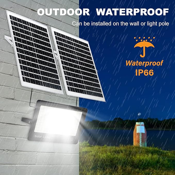 400W Solar Security Flood Lights,LED Street Light Outdoor IP66 Waterproof with Remote Control Parking Lot Lights for Yard, Garden, Swimming Pool, Pathway, Basketball Court, Arena