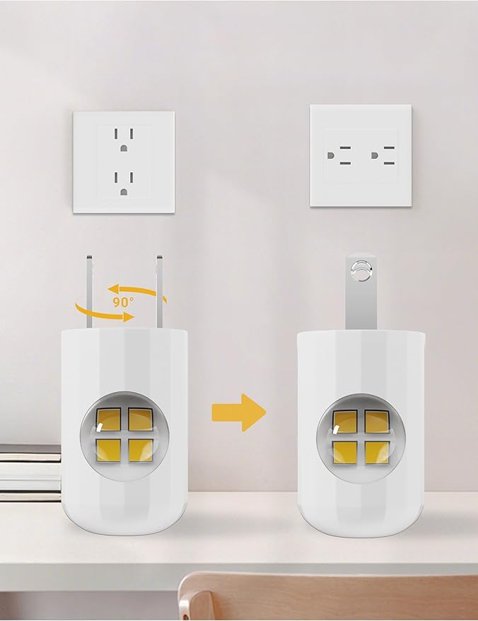 6 Pack Mini LED Night Light Plug in Wall - Dusk to Dawn Auto On/Off, 3000K Soft White (200 Lumen/20W Equivalent), 360° Adjustable Lighting for Bedroom, Bathroom, Stairs, Kids Room, Hallway