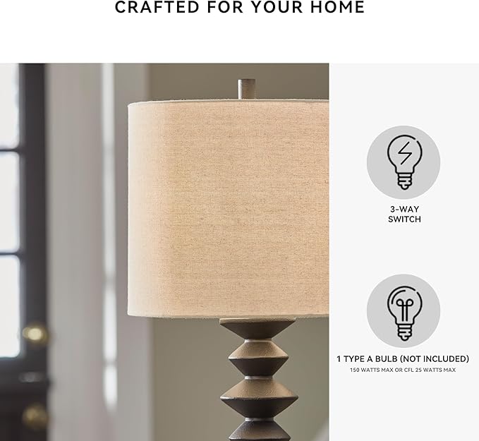 Signature Design by Ashley Luanndon Modern Polyresin Buffet Lamp with 3-Way Switch, Black & Beige