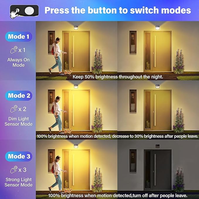 CLAONER Solar Lights Outdoor, [128 LED/8 Packs] Solar Motion Lights 3 Working Modes Solar Wall Lights with 270°Wide Angle Wireless IP65 Waterproof Motion Sensor Outdoor Deck Lights, Warm White