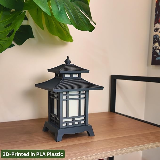 Japanese Pagoda Lantern - Exquisite Japanese Decor for Home and Room | Unique Desk Lamp and Table Lamp Design | Mini Pagoda Transforms Any Space (Ash Grey (8.75in Tall) - Cordless)