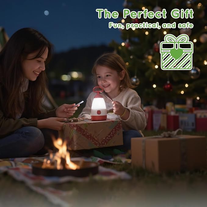Kids Camping Lantern & Night Light Battery Powered, 360° Eye-Safe Light (AAA Included), IPX4 Waterproof with RGB Modes Portable for Outdoor, Emergency & Bedtime, Gift for Children (Red)