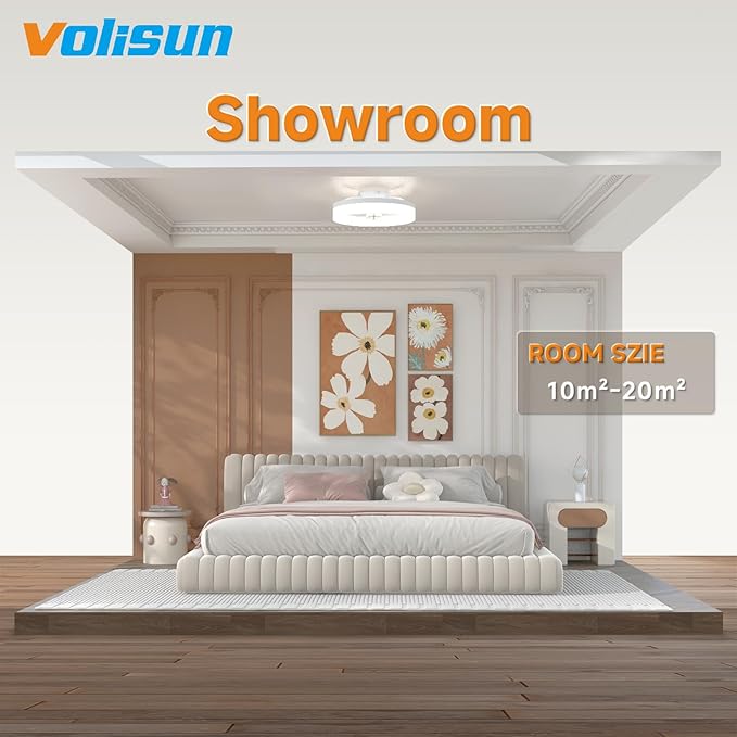 VOLISUN Low Profile Ceiling Fans with Lights and Remote,15.7in Modern Ceiling Fan Flush Mount, 3000K-6500K Dimmable Bladeless LED Fan Light,White Fandelier Ceiling Fans with Lights for Bedroom - Aura Lighting