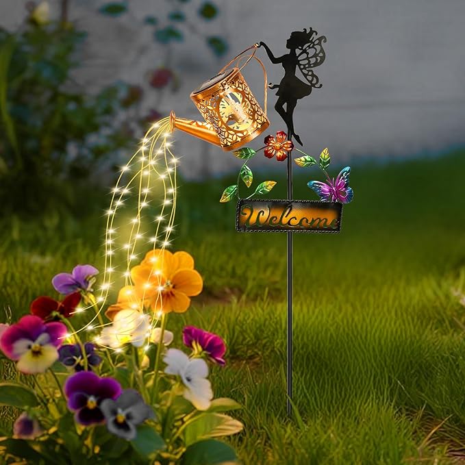 Tremdwoto Solar Watering Can Lights,Hummingbird Solar Lantern Watering can Landscape Lights for Garden Decor,Waterproof Solar Fairy Statue Decor for Path Patio Yard Lawn,Garden Gifts for Women
