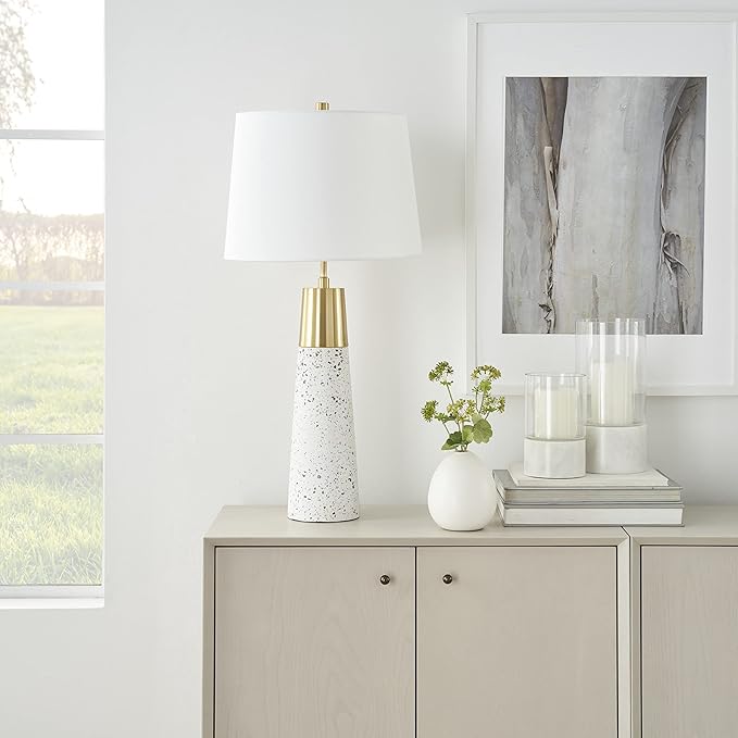 Nourison Home 29" White & Gold Terrazzo Speckled Buffet Lamp, Modern, Contemporary, Glam Table Lamp for Bedroom, Living Room, Dining Entryway