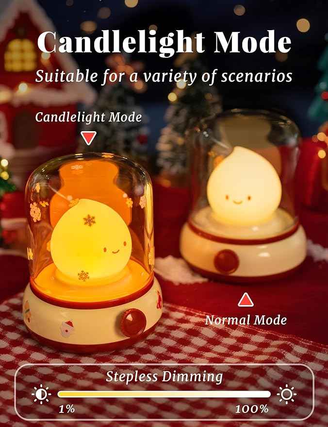 Christmas Night Light Music Box for Kids, Cute White Noise Machine Gift, Dimming, Rechargeable Portable Small Table Lamp, Best Idea for Christmas Gift Decoration