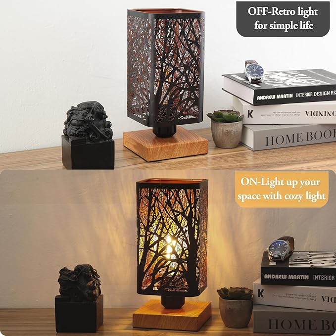 Rustic Table Lamp set of 2 with Dimmer, Small Black Industry Metal bedside Lamp fully Dimmable , Night Light for Kids, Bedroom Nightstands Lamp, Lamp for Living Room End Tables side Decoration