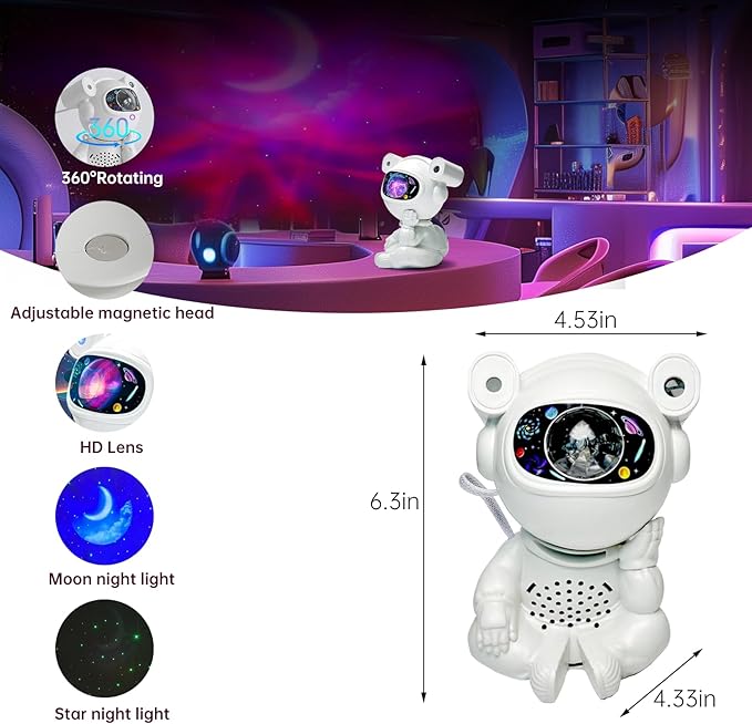 Astronaut Galaxy Projector, Star Night Light with Timer and Remote, Space Projector with Moon Lamp for Bedroom, LED Nebula Lamp for Kids Adults Room Decor(White), Birthdays Gifts