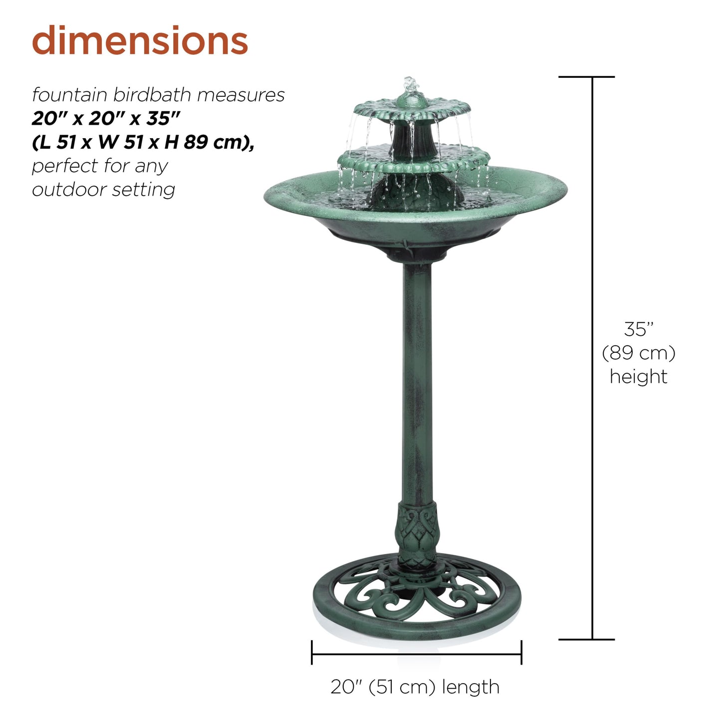 35" Tall 3 Tier Outdoor Pedestal Water Fountain