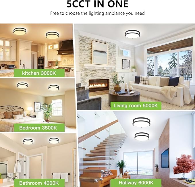 10 Inch Flush Mount Ceiling Light - 4 Pack 24W 3000K/3500K/4000K/5000K/6000K Dimmable Led Ceiling Light Fixture for Kitchen Hallway Bedroom Bathroom - Aura Lighting
