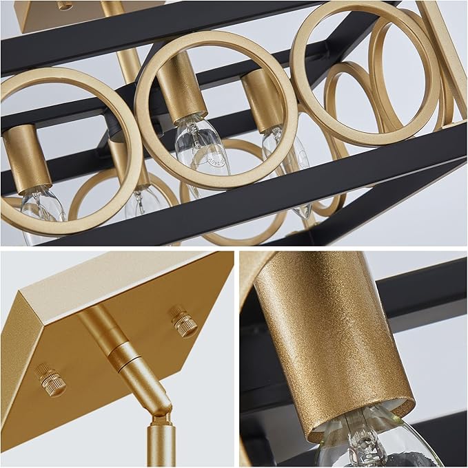 XINGQ Black and Gold Ceiling Light Fixture Modern 4-Light 13'' Semi Flush Mount Ceiling Lights for Living Dining Room Bedroom with Square Metal Shade, E12 Bulb Base - Aura Lighting