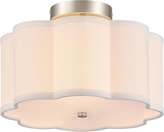 VONLUCE Semi-Flush Mount Ceiling Light, 12.6" Modern 3-Light Ceiling Light Fixture with White Petal-Shaped Shade 3 E26 Sockets for Bedroom Entryway Living Room, Nickel Finish, ETL Certificated - Aura Lighting