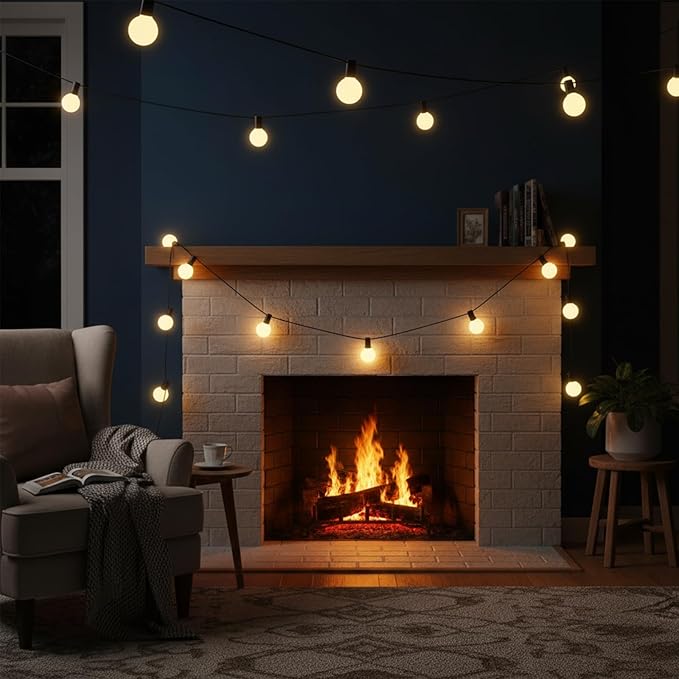 G40 Outdoor Frosted String Lights, 25Ft Globe Frosted White String Lights with 27 Small Round Bulbs, Waterproof Connectable Hanging Lights for Outside Backyard Porch Umbrella Bistro Decor, Black Wire