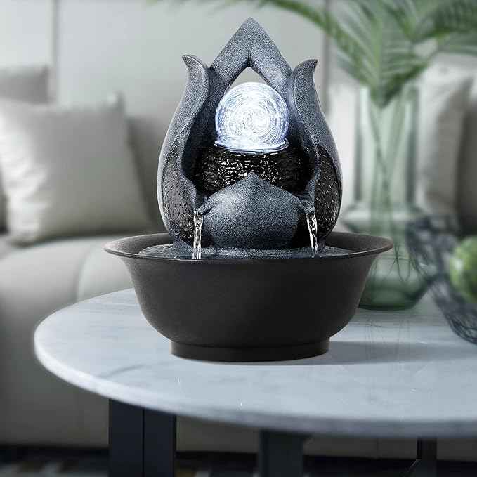 WICHEMI Tabletop Fountain Warer Fountains Indoor Waterfall Fountain Indoor Relaxing Water Feature Meditation Fountains with LED Light for Home Office Bedroom Decor (Style 12)