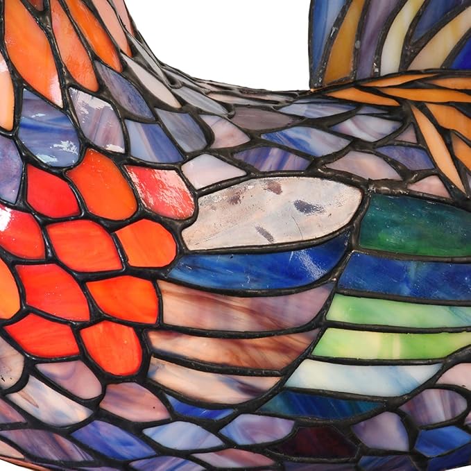 Bieye L10834 Colorful Rooster Tiffany Style Stained Glass Accent Table Lamp Night Light for Bedside Living Room Decoration