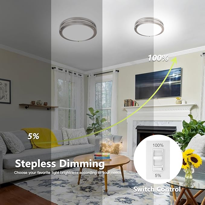13 Inch Led Ceiling Light Fixture - 4 Pack 36W Flush Mount Ceiling Lights dimmable 3600LM 3000K/3500K/4000K/5000K/6000K Luxurious Nickel for Kitchen Hallway Stairwell Bedroom Bathroom - Aura Lighting
