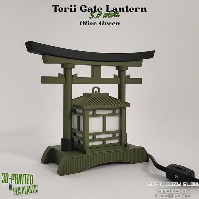 Japanese Torii Gate Lantern - Exquisite Japanese Decor for Home and Room | Unique Desk Lamp and Table Lamp Design | Mini Japanese Lantern Transforms Any Space (Olive Green)