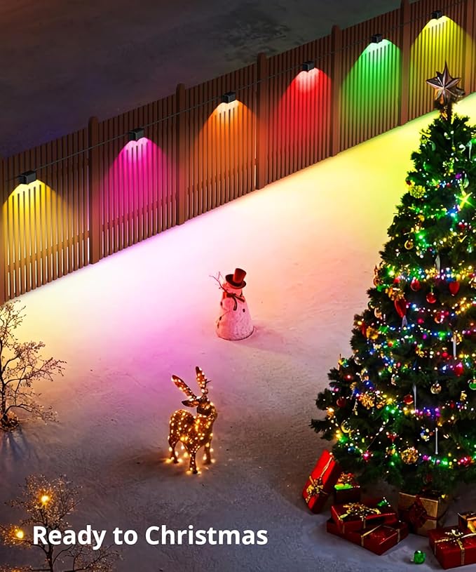 Outdoor Deck Lights 16 Packs, Smart RGBCW Fence Light, 100+ Scene Modes, Dual Lens LED String Lights with APP/Voice/Remote Control, IP65 Waterproof for Halloween Christmas Decor, 105ft Black