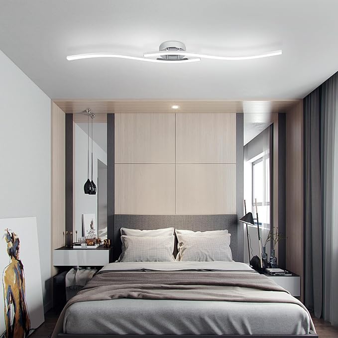 39.37Inch Linear Ceiling Light 6000K Chrome Modern Ceiling Light Fixture 28W Long Flush Mount Ceiling Lamp for Hallway, Kitchen, Bedroom, Dining Room - Aura Lighting