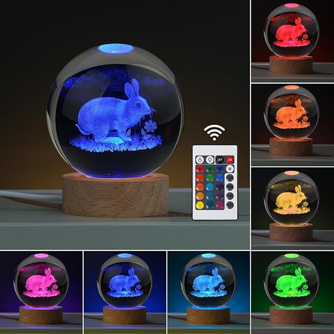 Easter Bunny Lamp Things for Teen Girls, Large 3D Bunny Night Light, Crystal Rabbit Lamp 16 Color Changing with Remote Control for Bedroom Decor, Night Light Rabbit Flowers