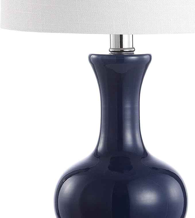 JONATHAN Y 21.5" Navy/Chrome Modern Glass Table Lamp Set of 2, Brass Gold Bedside Lamp with White Linen Shade for Bedroom Living Room, LED Bulbs Included (JYL4033C-SET2)