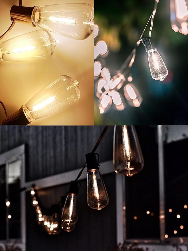 ST40 LED Edison Replacement Bulbs 10 Clear Light Bulbs 0.6 Watt LED String Light Bulbs, Outdoor String Lights Replacement Bulbs, Patio Lights Shatterproof Bulb C9/E17 Intermediate Base