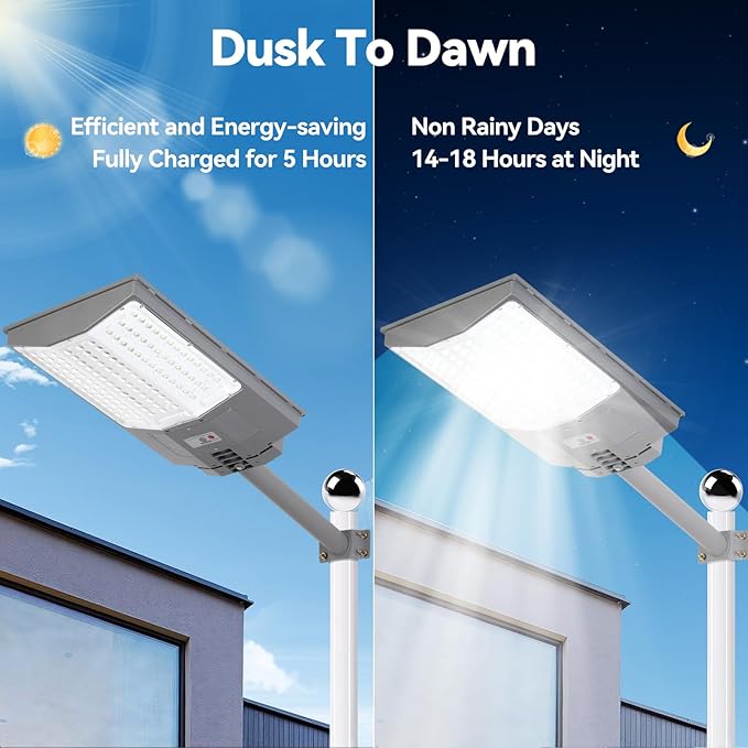 10500W Solar Street Lights Outdoor, 2PCS 650000LM 7000K Solar Parking Lot Lights Dusk to Dawn 40000mAh IP67 Waterproof Pole Security Flood Lamps with Motion Sensor and Remote for Yard, Driveway