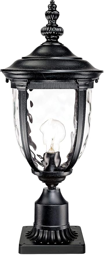 John Timberland Bellagio Traditional Post Light Pier Mount Textured Black 22 3/4" Clear Hammered Glass for Exterior House Porch Patio Outside Deck Garage Yard Garden Driveway Home Lawn Walkway