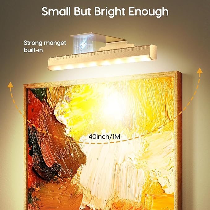 6pcs Battery Operated Picture Light with 3 Lighting Color,Painting Light for Wall with Remote,Led for Art Indoor Poster Brightness Dimmable, Timer-Off Display Accent Light for Frame Gallery-Black