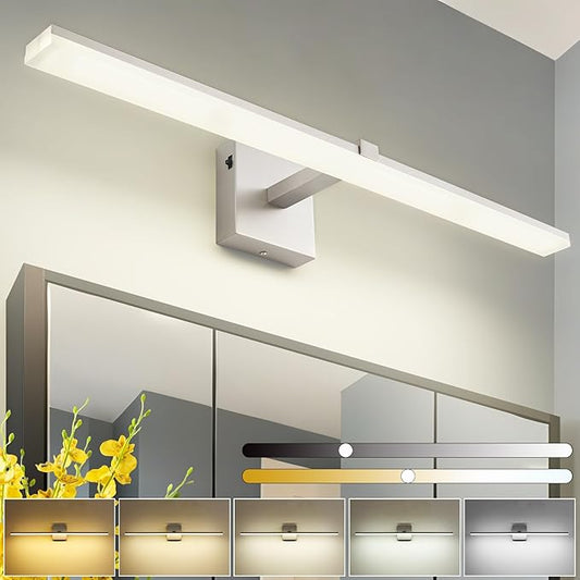 ZUZITO 30 Inch Modern Vanity Light for Bathroom Brushed Nickel Over Cabinet Arm Extra Wide LED Bar 5CCT Selectable CRI85+ ETL