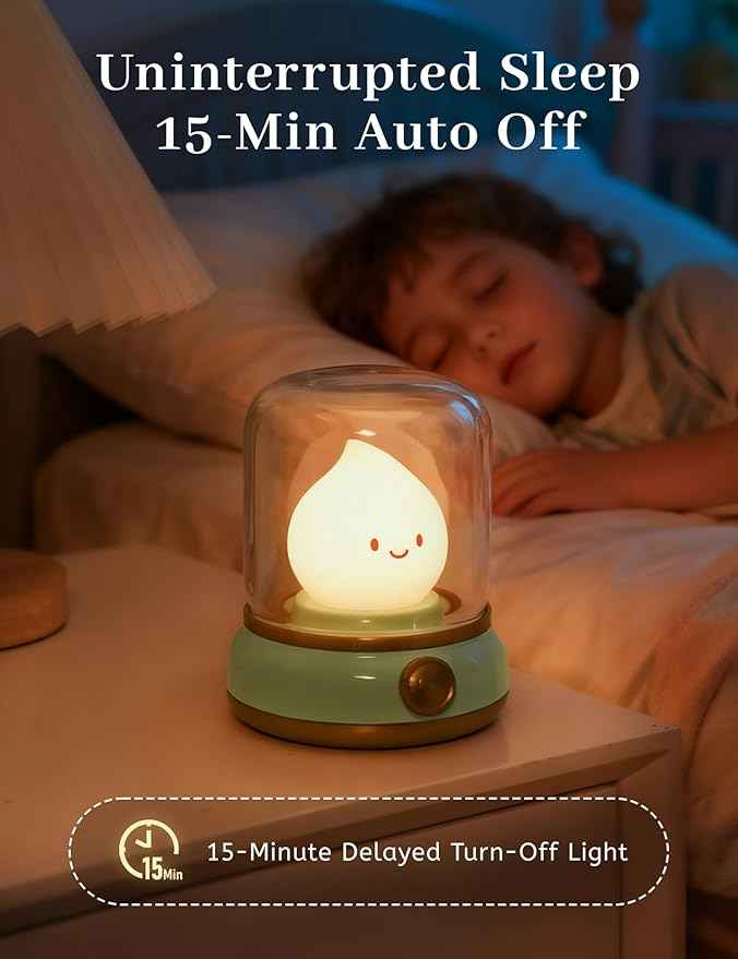 Cute Smiley Night Light with White Noise, Vintage Flickering Flame Lamp, USB Rechargeable Dimmable Sleep Timer, Cozy Lamp Sleep Aid Sound Machine for Bedroom