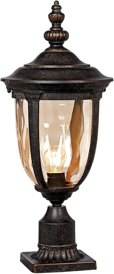 John Timberland Bellagio European Outdoor Post Light Fixture with Pier Mount Bronze 25 inch Tall Glass for Exterior House Porch Patio Outside Deck Garage Yard Garden Driveway Home Lawn Walkway