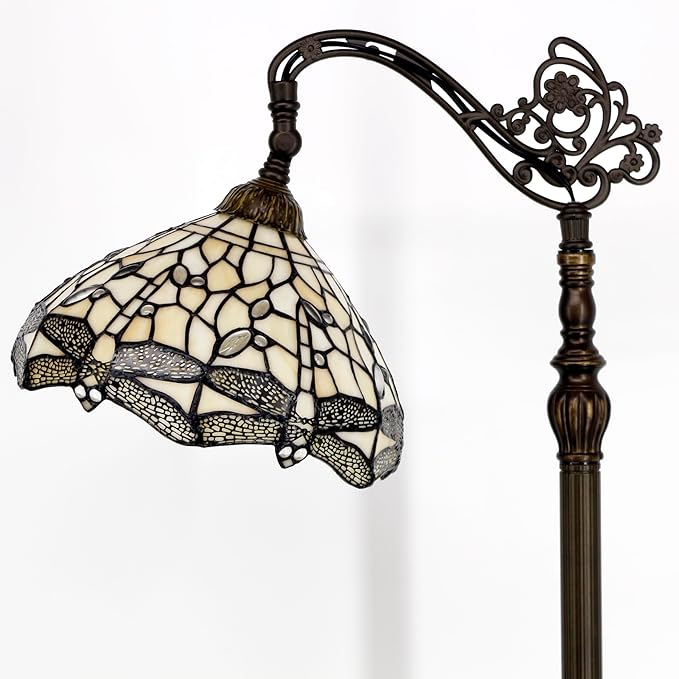 Tiffany Lamp Shade Replacement 12X6 Inch Stained Glass Lampshade Only 1-5/8-Inch Fitter Opening for Arched Floor Lamp, Torchiere Lamp, Pendant Light (Cream Color)