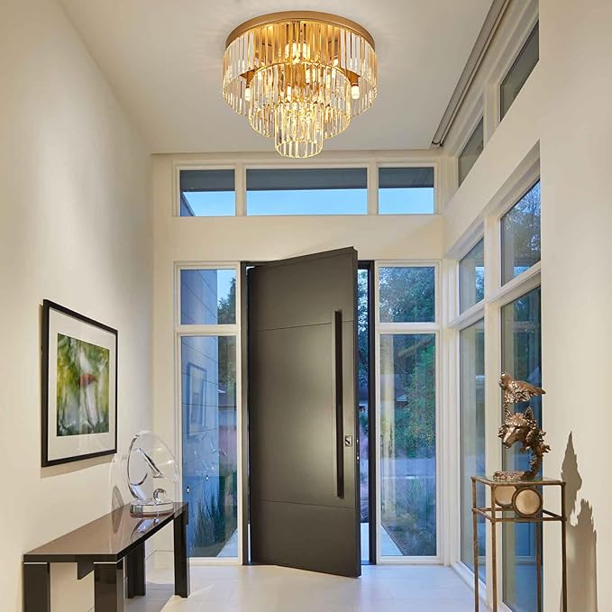 10-Light Gold Crystal Ceiling Light 21.65" Modern Crystal Ceiling Light Fixture 3-Tier Luxury K9 Crystal Flush Mount for Dining Room Kitchen Island Living Room Bedroom Entryway - Aura Lighting