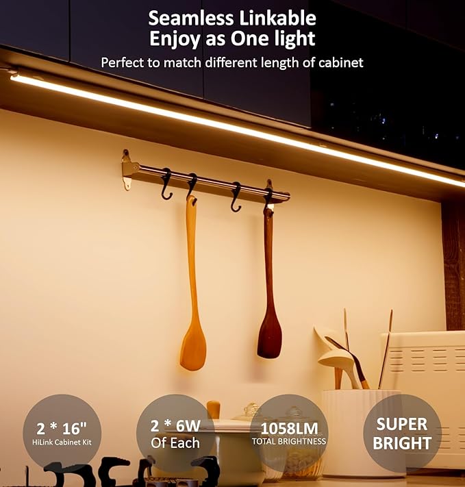 Under Cabinet Lighting Plug in, 16 Inch 2 Pcs, Linkable AC120V 3CCT 3000K/4000K/5000K Ultra Slim, LED Under Cabinet Lights for Counter Light, Kitchen, Shelf, Sink, Workshop, Desk, Bronze