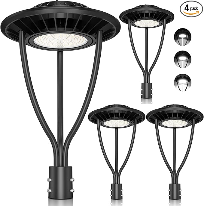 4 PCS LED Post Lights Outdoor 80W 60W 48W, DLC ETL Listed LED Post Top Pole Light, 11,200 LM Dusk to Dawn Post Lamp 5000K, IP65 Commercial Street Fixture for Parking Lot Backyard, AC100-277V