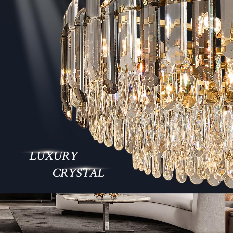 Gold Crystal Chandelier 23.6" Modern Crystal Pendant Light 3
