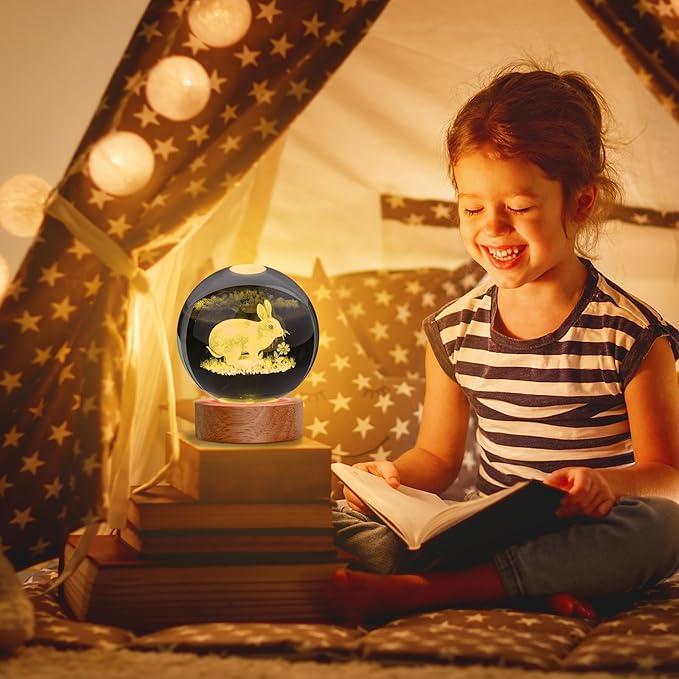 Easter Bunny Lamp Things for Teen Girls, Large 3D Bunny Night Light, Crystal Rabbit Lamp 16 Color Changing with Remote Control for Bedroom Decor, Night Light Rabbit Flowers