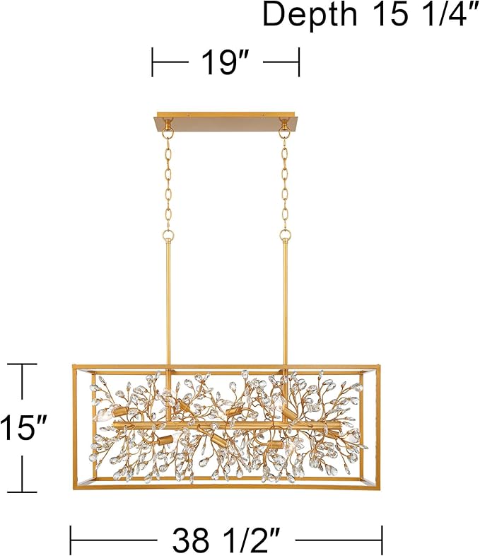 Possini Euro Design Carrine Gold Linear Island Pendant Chandelier 38 1/2" Wide Modern Clear Crystal Accents 8-Light Fixture for Dining Room House Foyer Kitchen Entryway Bedroom Living High Ceilings