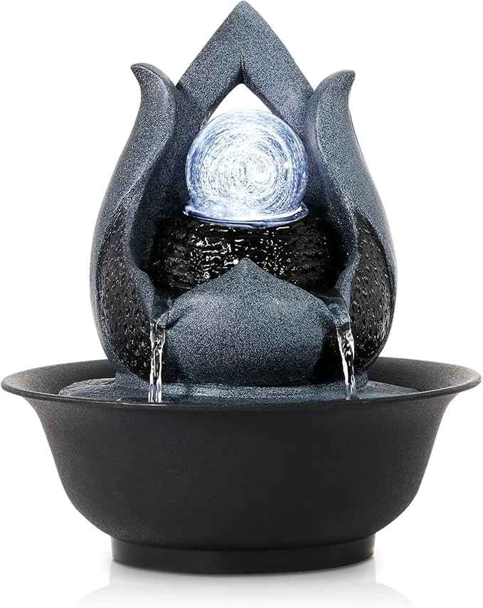 WICHEMI Tabletop Fountain Warer Fountains Indoor Waterfall Fountain Indoor Relaxing Water Feature Meditation Fountains with LED Light for Home Office Bedroom Decor (Style 12)