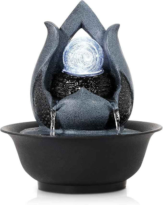 WICHEMI Tabletop Fountain Warer Fountains Indoor Waterfall Fountain Indoor Relaxing Water Feature Meditation Fountains with LED Light for Home Office Bedroom Decor (Style 12)