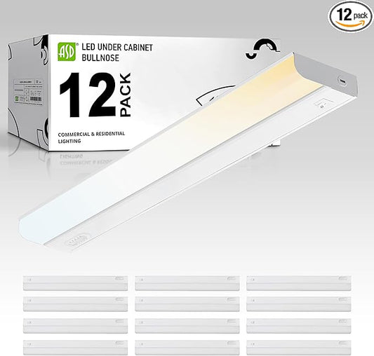 ASD 12 Pack 24 Inch Hardwired LED Under Cabinet Lights, On/Off & 5CCT Switch 2700K-5000K, 12W 1051LM CRI90+, Direct Wire Low Profile Linkable Fixture, Dimmable Under Counter Kitchen Lighting, White UL