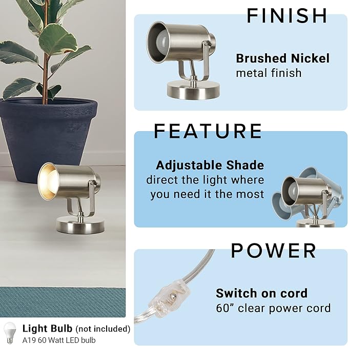 Catalina Lighting Modern Multipurpose Spotlight Desk or Wall Mount Accent Lamp, 6", Brushed Nickel, Pack of 1