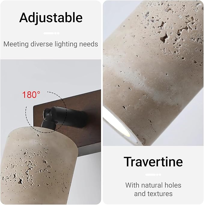 Modern Yellow Travertine Wall Lamp, Japanese Style Wabi Sabi Light Fixture with Stone Shade Pull Switch Wood Base, Adjustable Natural Marble Wall Sconce for Bedside Bedroom Study(Walnut)