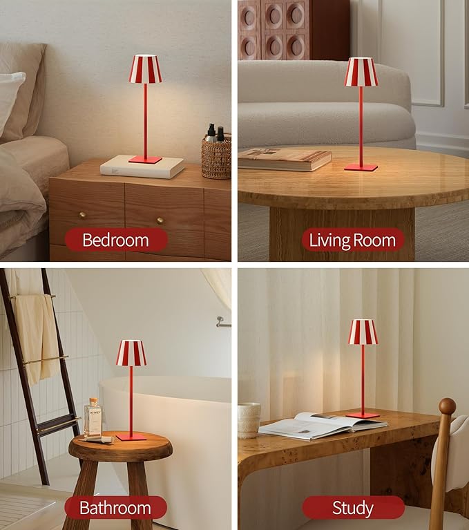 UME 3 Pack Cordless Table Lamp, Battery Operated Lamp - Portable Waterproof Rechargeable Table Lamp w/ 3 Color Temps & Stepless Dimming for Dinner, Desk, Cafe, Outdoor (Christmas Red)